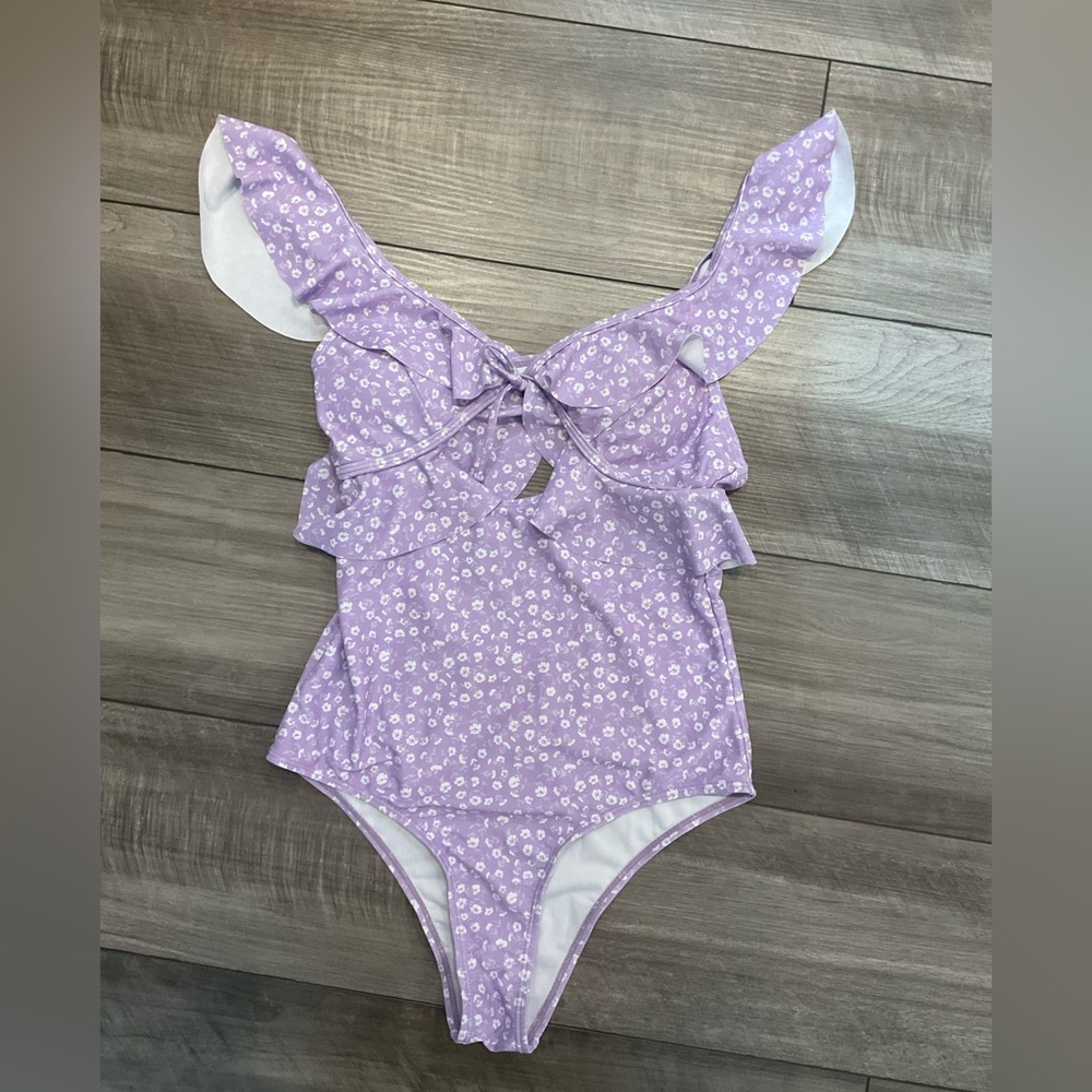 Lilac Floral Ruffle One-Piece Swimsuit